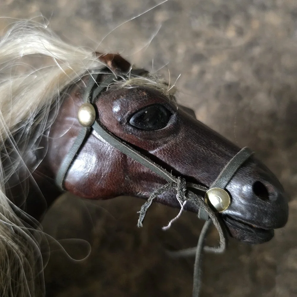 Vintage Leather Wrapped Horse‎ Figurine Real Horsehair Mane Tail Western...